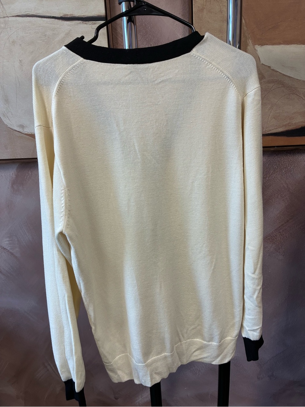 Reformation Cream V-Neck Cardigan with Black Trim size S MSRP $250 - Picture 3 of 8